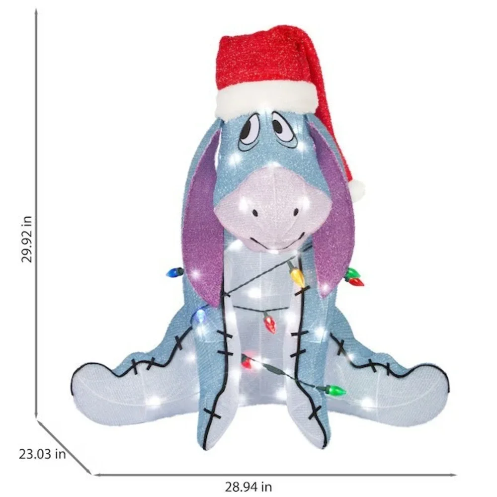 2.5 Foot Eeyore Disney Tinsel Christmas Santa Hat LED Lights Yard Decoration